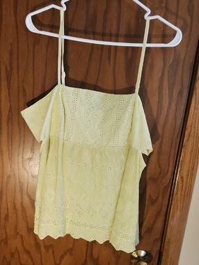 Lucky Brande Pale Yellow Eyelet Side Cut Out Camisole